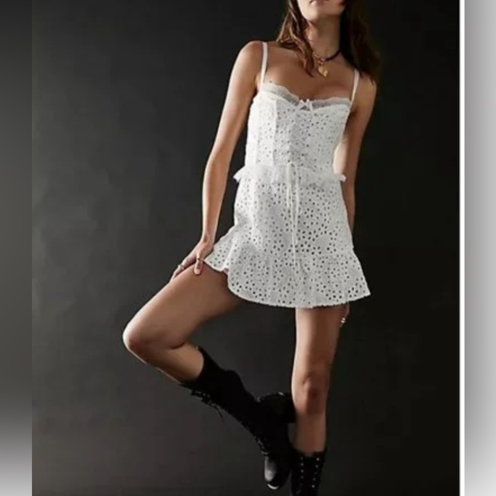 For Love & Lemons Sadie White Lace Eyelet Corset Bustier dress